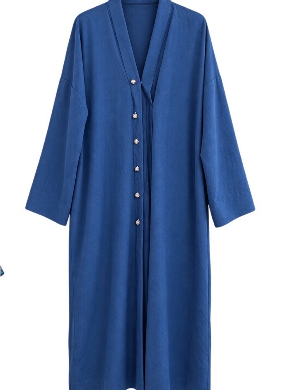 Blue Long Button-Front Women's Robe